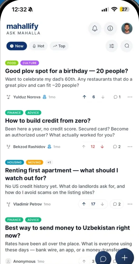 Ask Mahalla — a feed of questions from neighbors