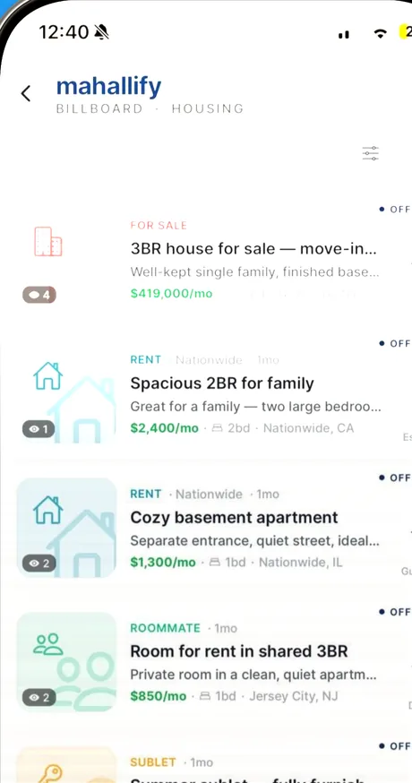 Housing listings filtered by location